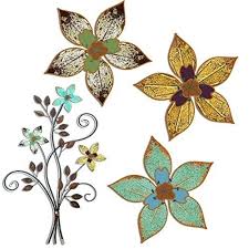 4 Pieces Metal Flowers Wall Decor Metal