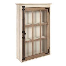 Kate And Laurel Hutchins Decorative Farmhouse Wood Wall Storage Cabinet With Window Pane Glass Door Rustic And White Brown