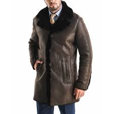 Deep Fur Collar Brown Leather Winter