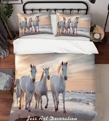 3d Beach White Horse Bedding Set Quilt