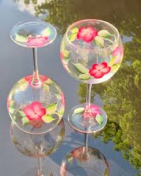 Painted Wine Glasses With Pink Flowers