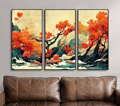 Japanese Autumn Landscape Abstract Tree