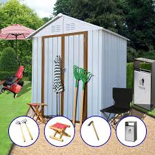 outdoor storage 6 ft w x 4 ft d white yellow metal shed with double door and vent 24 sq ft for garden and backyard