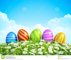 Easter Background With Ornate Easter Eggs On Meadow Stock
