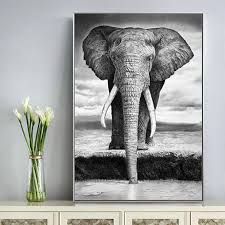 Elephant Canvas Painting Black White