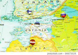 estonian national flag pinned on europe