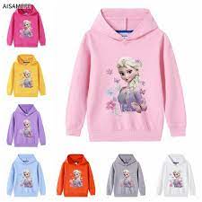 Áo hoodie cotton tay dài dáng rộng in hình công chúa Elsa thời trang mùa  đông Hàn Quốc cho bé gái 1-10 tuổi 2021 - Áo thun