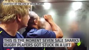 sharks players break a hotel lift