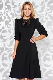 Ladonna Black Elegant Cloche Dress Slightly Elastic Fabric With Lace