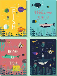 Marine Book Cover Templates Fish Icons Colored Cartoon Free Vector