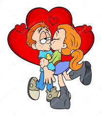 valentine cartoon couple kissing stock