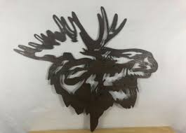 Large Moose Head Metal Wall Art Log