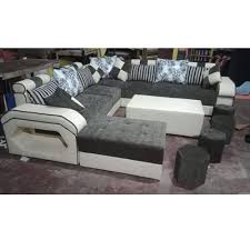 u shape gray and white wooden sofa set