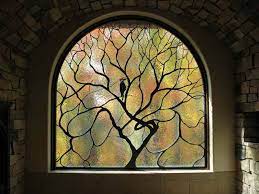 Art Nouveau Stained Glass Tree And Bird
