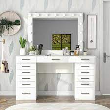 white vanity table with 1 mirror