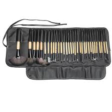 agaro makeup brush set with pu leather case 32 pieces black