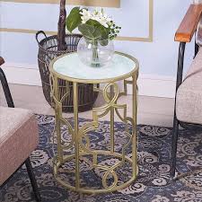 Huluwat 13 75 And 16 5 In Gold Small Round Glass Coffee Table With 2 Pieces