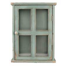 Green Wood Glass Storage Cabinet