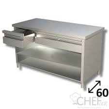 Stainless steel table legs,and hard to find stuff ! Aisi 304 Open Front Cabinet Work Table With 1 Shelf And Drawers Depth 60 Cm Dstag2c006 Chefook