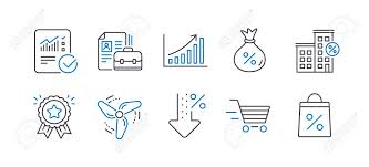 Set Of Finance Icons Such As Low Percent Wind Energy Graph