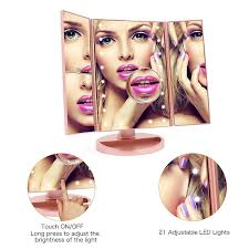 trifold led lighted makeup mirror 2x