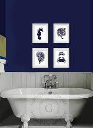 dark navy blue and white wall art set