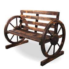 2 person wood outdoor wagon wheel bench