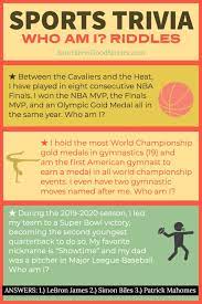 Hard sports trivia questions for kids. Sports Trivia Questions Quiz Who Am I Riddles Sports Feel Good