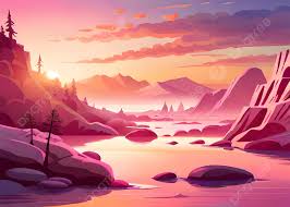 pink nature scene sunset in mountains