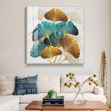 Gold Turquoise Ginkgo Leaf Print Plants