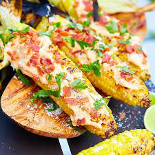 Grilled Corn On The Cob With Garlic, Mayo, And Bacon   I Food Blogger gambar png