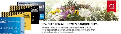 When it comes to your business, choose between the lowe's business advantage card, the lowe's commercial account card and the lowe's business rewards card from american express. 10 Off At Lowes For Credit Card Holders Saturday Only Southern Savers
