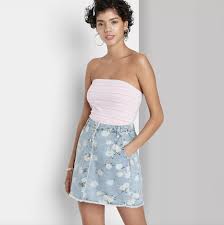 Ditsy blooms pattern a flirty miniskirt that's ruched down the center and ruffled at the hem for a. Wild Fable Floral Print High Rise Button Front Denim Mini Skirt Once We Slip Into These Skirts We Know We Ll Wear Them All The Time Popsugar Fashion Photo 3