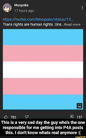 Moopoke 17 hours ago Trans rights are human rights. Uns...Read more 782 E]  157 This