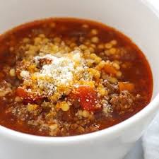 beef tomato and acini di pepe soup