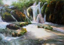 Waterfall Oil Painting River Art