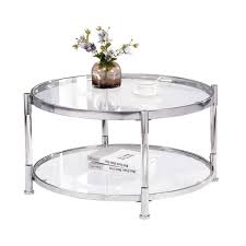 32 3 In Round Tempered Glass Coffee Table 2 Tier Glass Top Acrylic Round Coffee Tables With Metal Frame