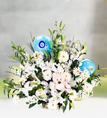 Just send them a get well soon balloons and you have made their day. Send Flowers Turkey Teddy Bear And Blue Balloons In Flower Basket From 55usd