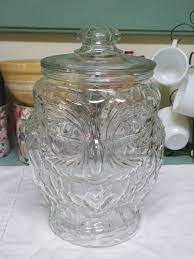 clear glass owl cookie jar