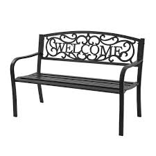 Wellfor Black Metal Outdoor Bench With
