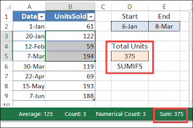 excel sumifs countifs date range