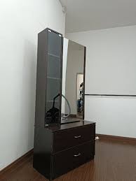 makeup table and rack with mirror