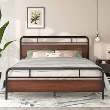 wooden headboard queen platform bed