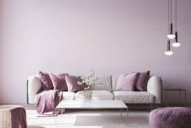 modern sofa on light pink wall