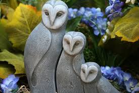 Concrete Bird Statues Set Of 3 Owls