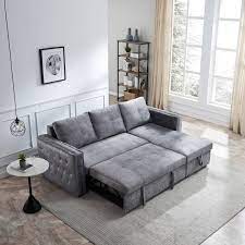 clihome pull out sofa bed modern gray velvet sectional gtch 2aea027