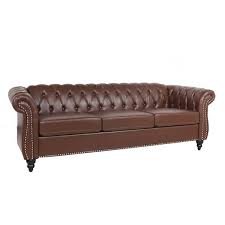 84 In Rolled Arm 3 Seater Removable Cushions Sofa In Dark Brown