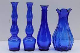 Cobalt Blue Glass Vases Lot Collection