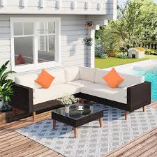 Wicker L Shaped Outdoor Sectional Set