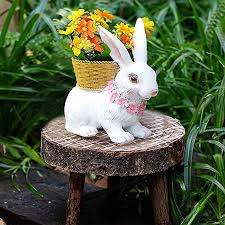 Bunny Garden Statue Planter Cute White